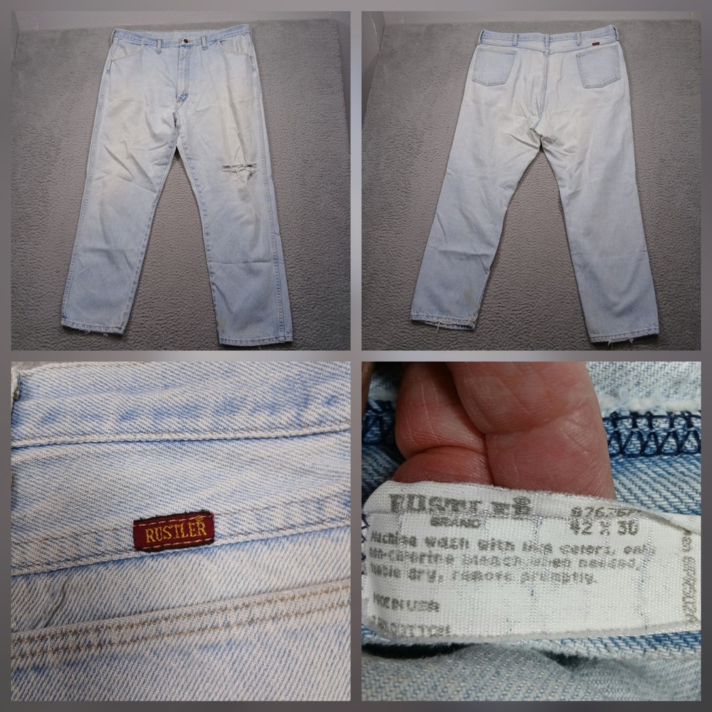 Rustler Jeans Men 42x30 Light Wash‎ Straight Leg Vintage Denim